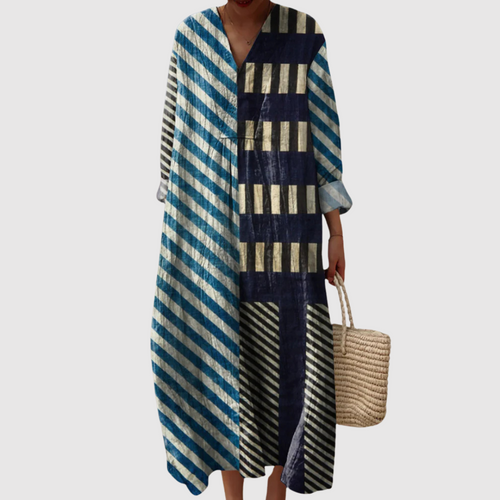 Eliana - Bold Stripe Patchwork Midi Dress
