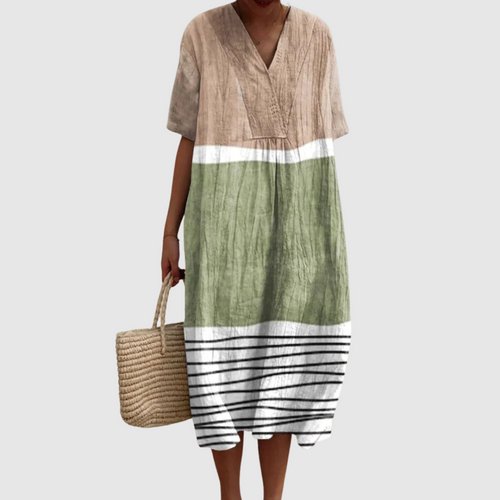 Nevaeh - Earthtone Stripe Midi Dress