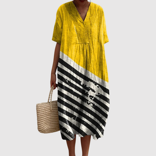 Tessa - Bold Stripe & Sunshine Midi Dress