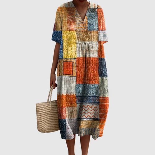 Harmony - Artisan Patchwork Print Midi Dress