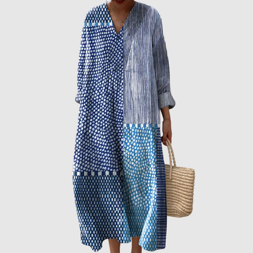 Nova - Patchwork Dots & Stripes Maxi Dress