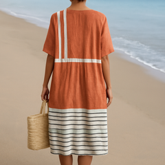Maria - Terracotta Dress with Graphic Stripes