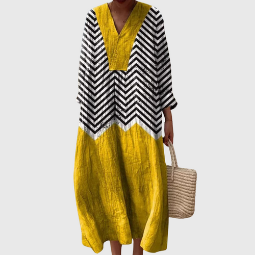 Annie - Chevron Contrast Relaxed Midi Dress