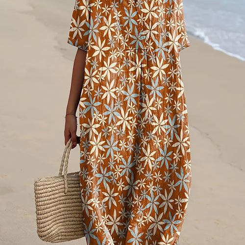 Evangeline - Rust Floral Breeze Midi Dress