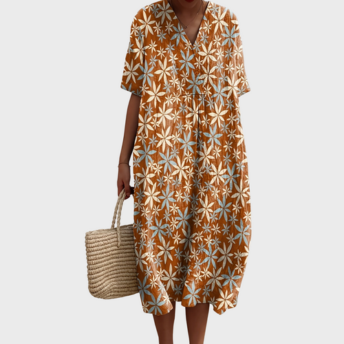Evangeline - Rust Floral Breeze Midi Dress