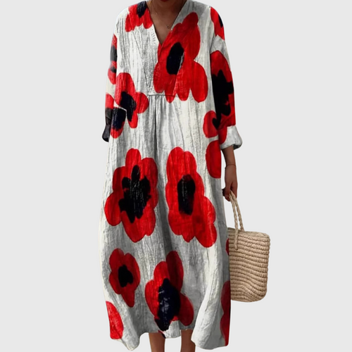 Amelie - Bold Poppy Print Maxi Dress