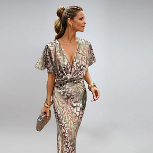 Kayla – Long dress with V-neckline and twisted detail