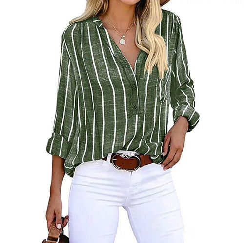 Britney - Stylish Striped Button-Up Top
