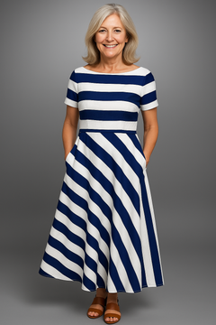 Nadia - Long Stripe Dress, Handmade