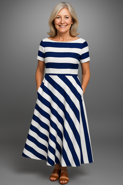 Nadia - Long Stripe Dress, Handmade