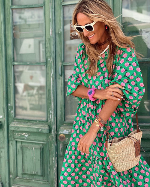 Mabela - Breezy High-Low Geometric Print Dress