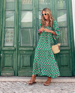 Mabela - Breezy High-Low Geometric Print Dress