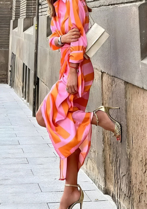 Melissa – Printed Waist-Cinching Shirt Dress