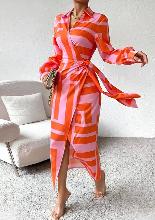 Melissa – Printed Waist-Cinching Shirt Dress