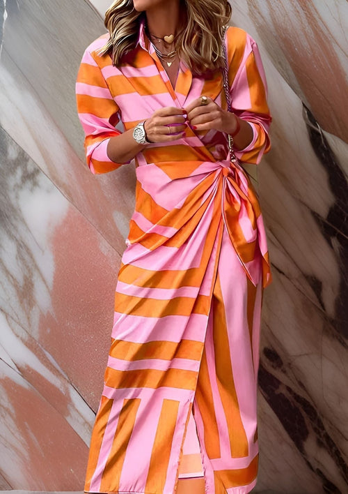 Melissa – Printed Waist-Cinching Shirt Dress