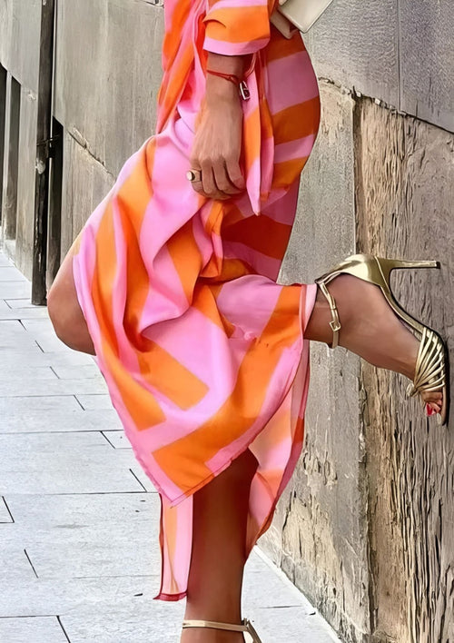 Melissa – Printed Waist-Cinching Shirt Dress