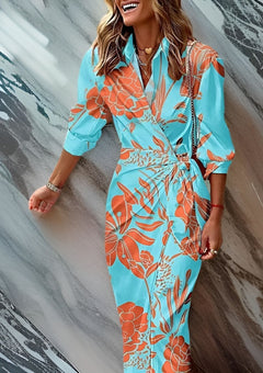 Melissa – Printed Waist-Cinching Shirt Dress