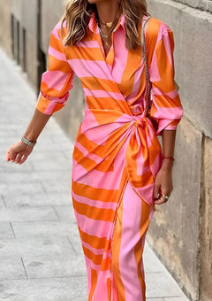 Melissa – Printed Waist-Cinching Shirt Dress