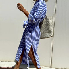 Hannah - Sophisticated Striped Comfort Midi Dress