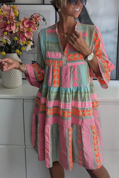 Avalin - Chic V-Neck Cotton Hemp Summer Dress