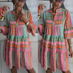 Avalin - Chic V-Neck Cotton Hemp Summer Dress