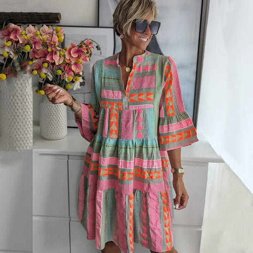 Avalin - Chic V-Neck Cotton Hemp Summer Dress