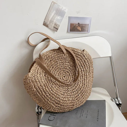 Juliet - Handwoven Round Straw Rattan Beach Bag