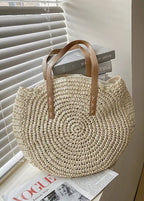 Juliet - Handwoven Round Straw Rattan Beach Bag