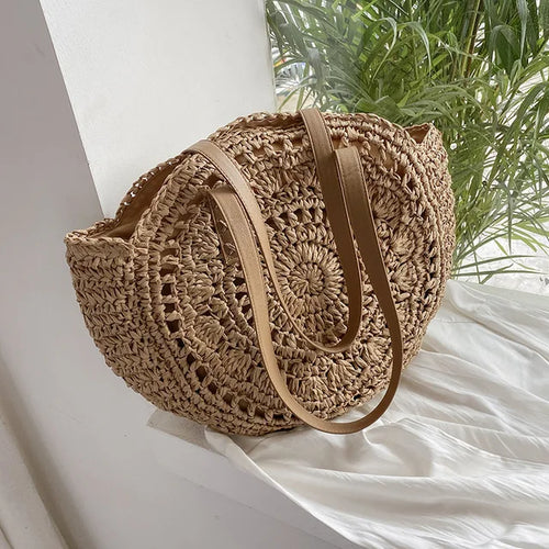 Juliet - Handwoven Round Straw Rattan Beach Bag