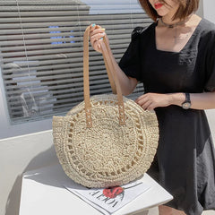 Juliet - Handwoven Round Straw Rattan Beach Bag