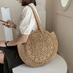Juliet - Handwoven Round Straw Rattan Beach Bag