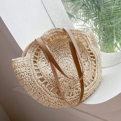 Juliet - Handwoven Round Straw Rattan Beach Bag