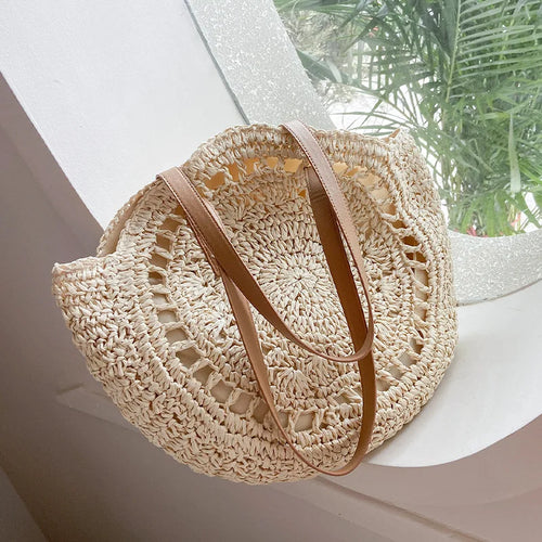 Juliet - Handwoven Round Straw Rattan Beach Bag
