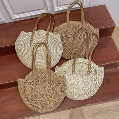 Juliet - Handwoven Round Straw Rattan Beach Bag