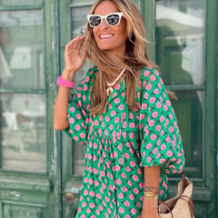 Mabela - Breezy High-Low Geometric Print Dress