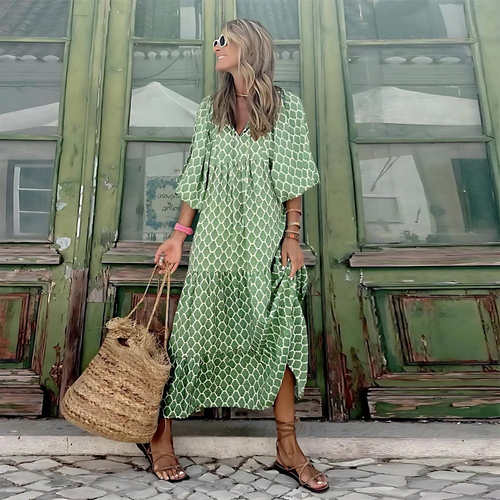 Mabela - Breezy High-Low Geometric Print Dress