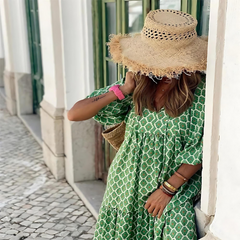 Mabela - Breezy High-Low Geometric Print Dress