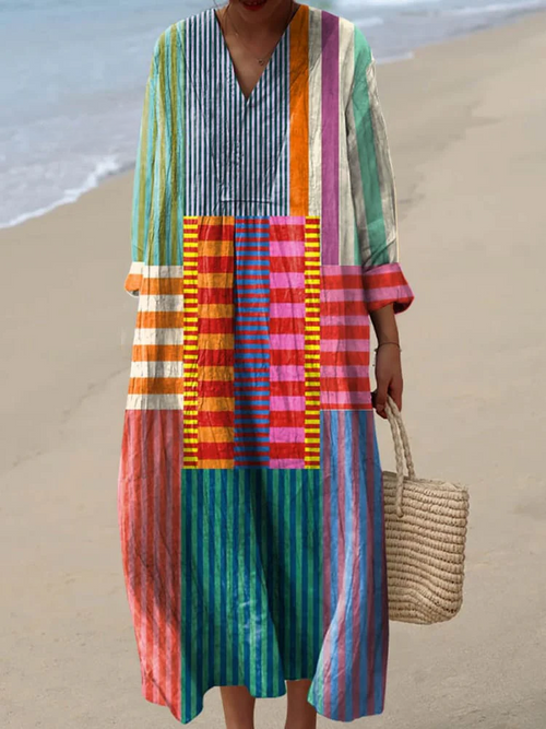 Casedy - Retro Geometric Print Dress for Women