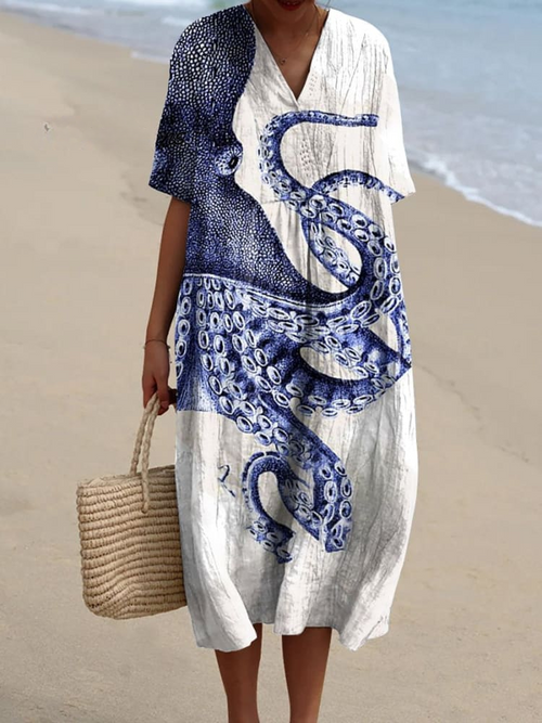 Madusa - Casual Dress with Women's Octopus Art Print