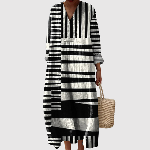Collins - Monochrome Art Stripe Maxi Dress