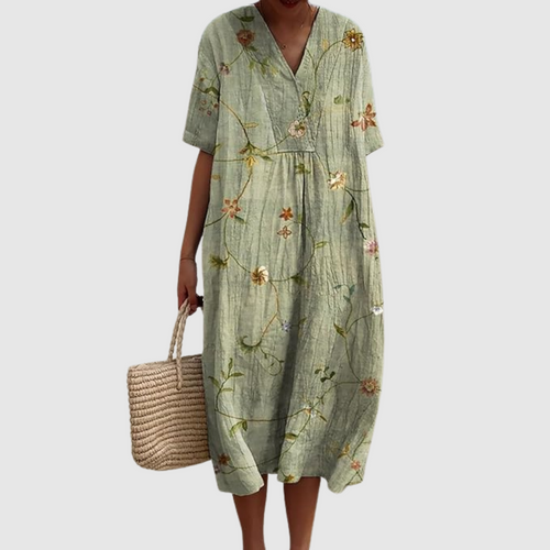 Rylee - Sage Bloom Embroidered Midi Dress