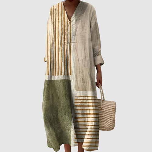 Kaylani - Earth-Tone Abstract Panel Dress
