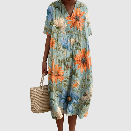 Caroline - Sun Kissed Meadow Floral Midi Dress