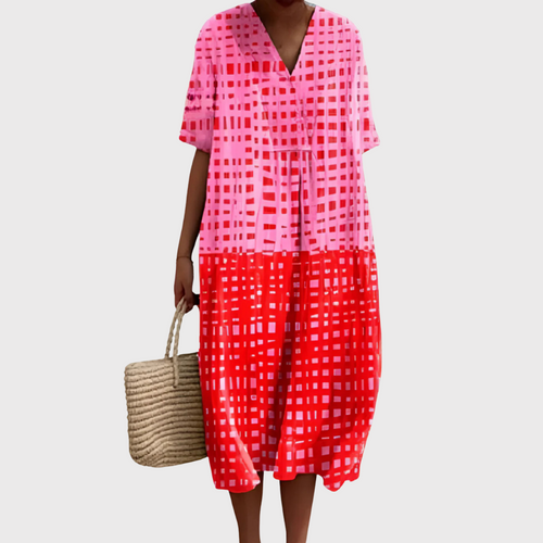 Brooklyn - Grid Pop Two-Tone Midi Dress