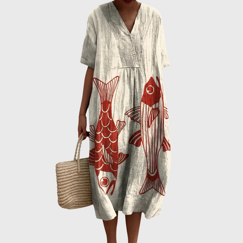 Leah - Koi Fish Print Relaxed Midi Dress