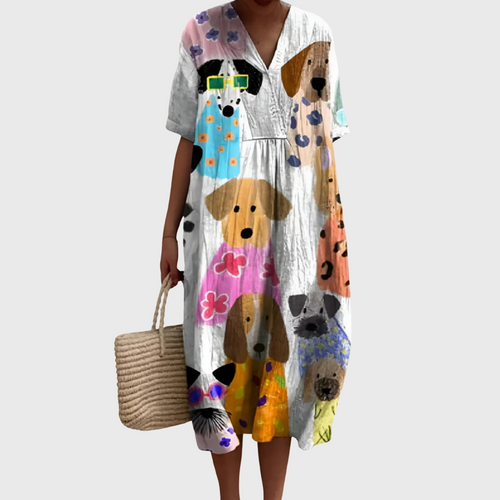 Amelia - Playful Pups Printed Midi Dress