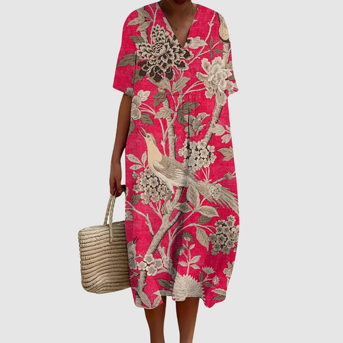 Hannah - Vintage Bird & Blossom Midi Dress