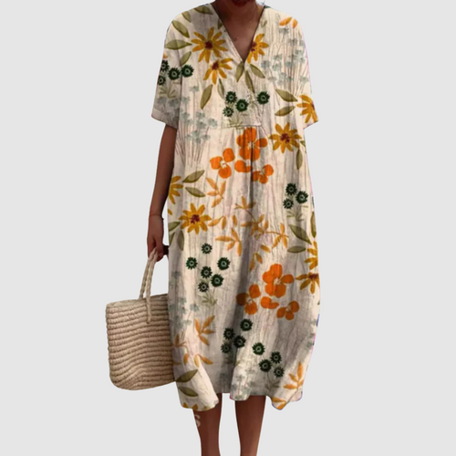 Scarlett - Golden Bloom Vintage-Style Midi Dress