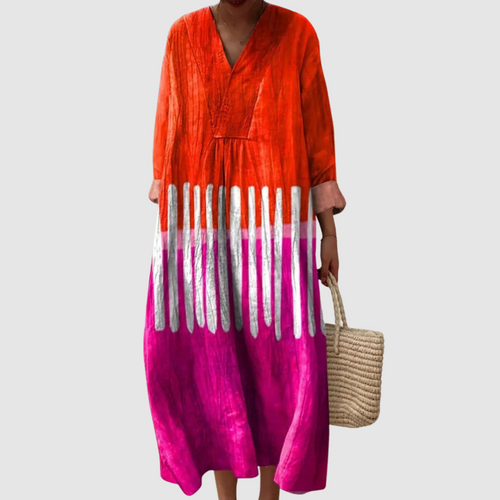 Jolene - Bold Dip-Dye Long Sleeve Midi Dress