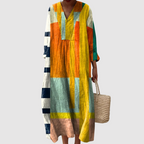Jocelyn - Sunrise Blocks Long Sleeve Midi Dress